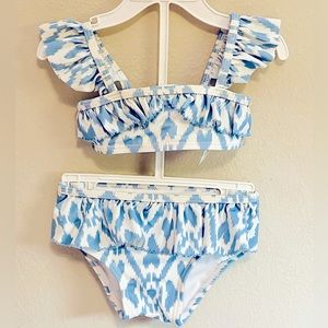 Janie & jack blue white ikat 3-6m baby girl ruffle bikini swim set EUC swimwear